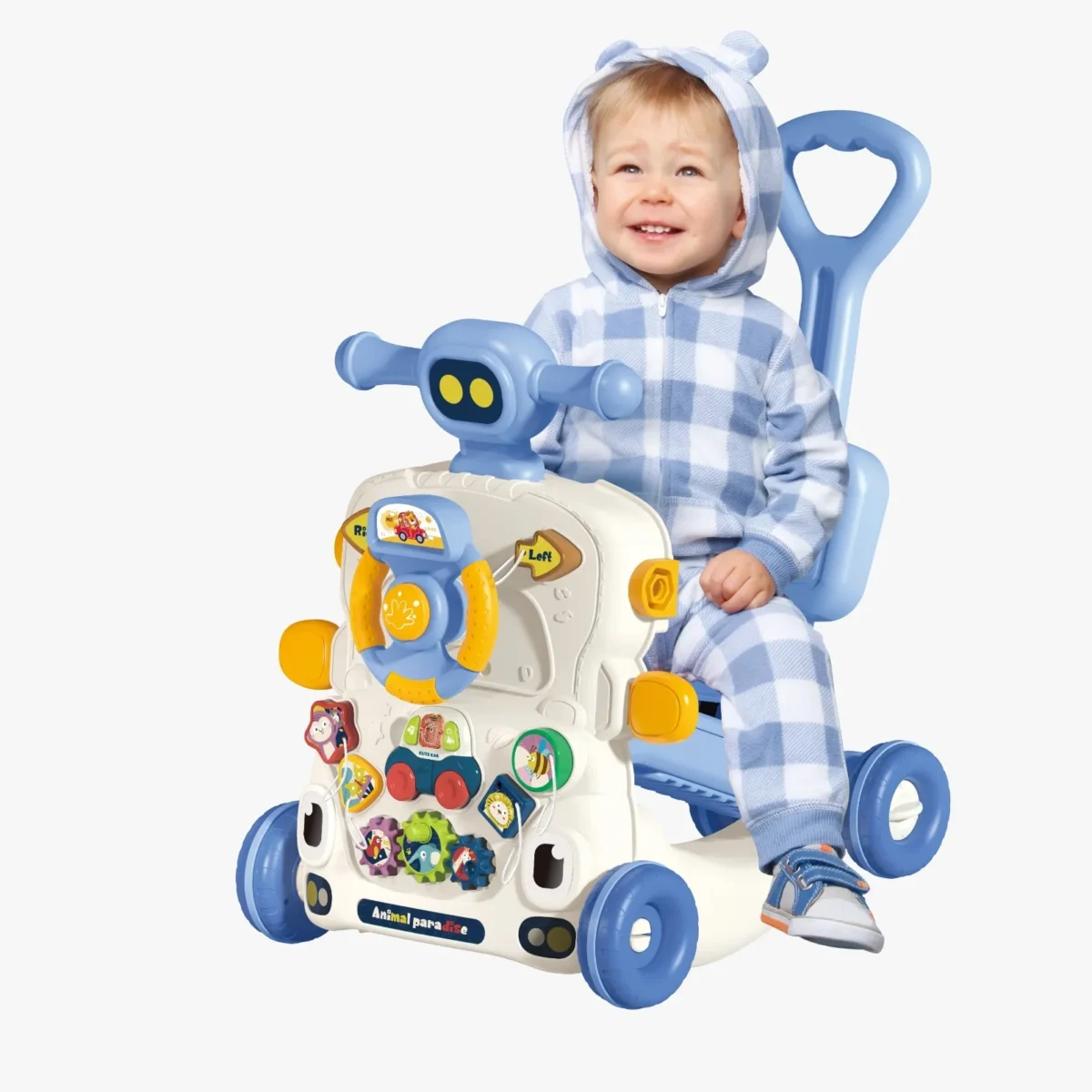 Andador 6 en 1 Animal Paradise para bebé, con volante, asiento y panel de actividades
