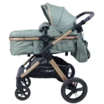 Coche de bebé tipo travel system en color verde con portabebé desmontable