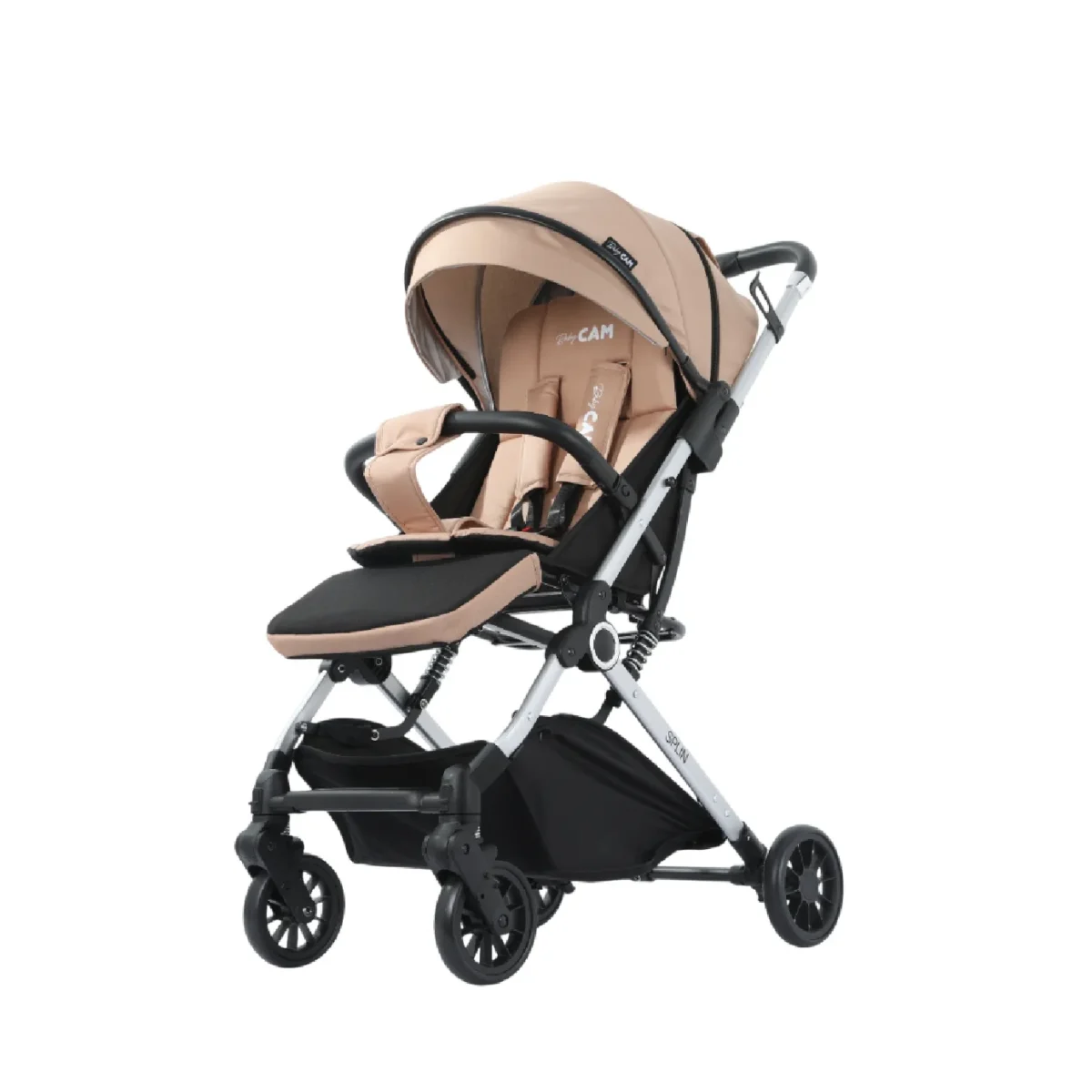 Coche de paseo Baby Cam modelo Splin color beige con estructura resistente y diseño elegante