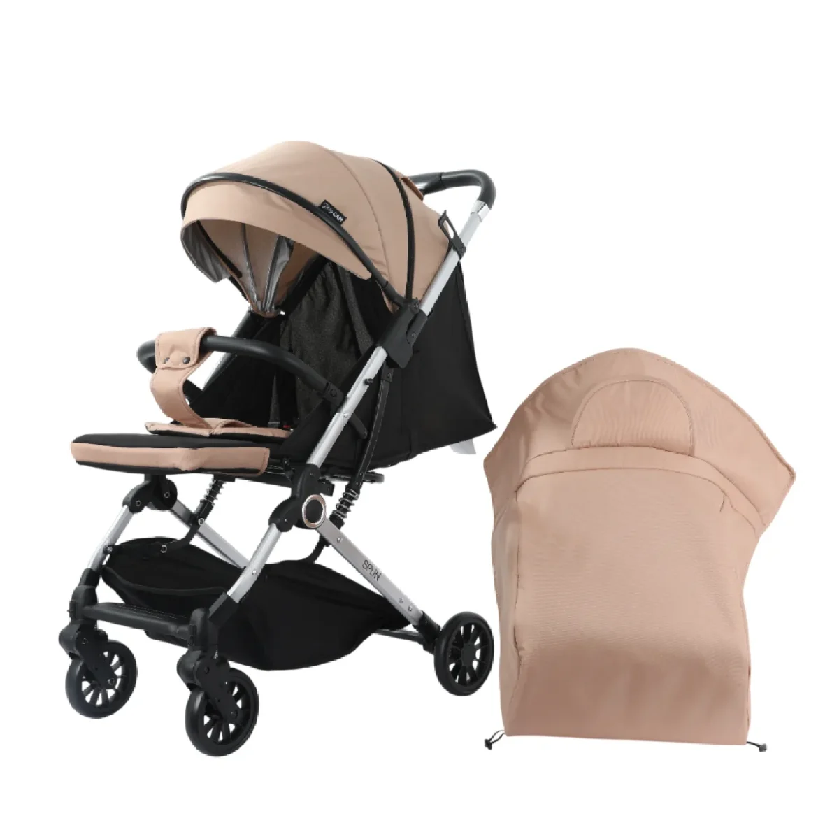 Coche de paseo Baby Cam modelo Splin color beige con estructura resistente y diseño elegante
