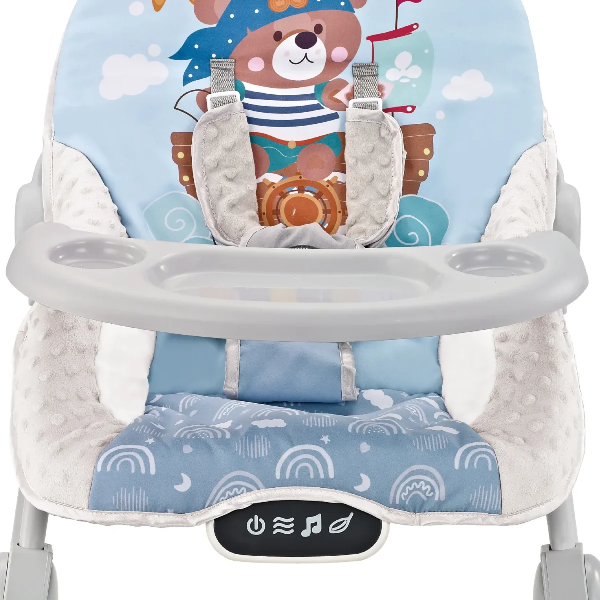 silla Bouncer Baby Cam con vibración, bandeja desmontable, música y diseño colorido