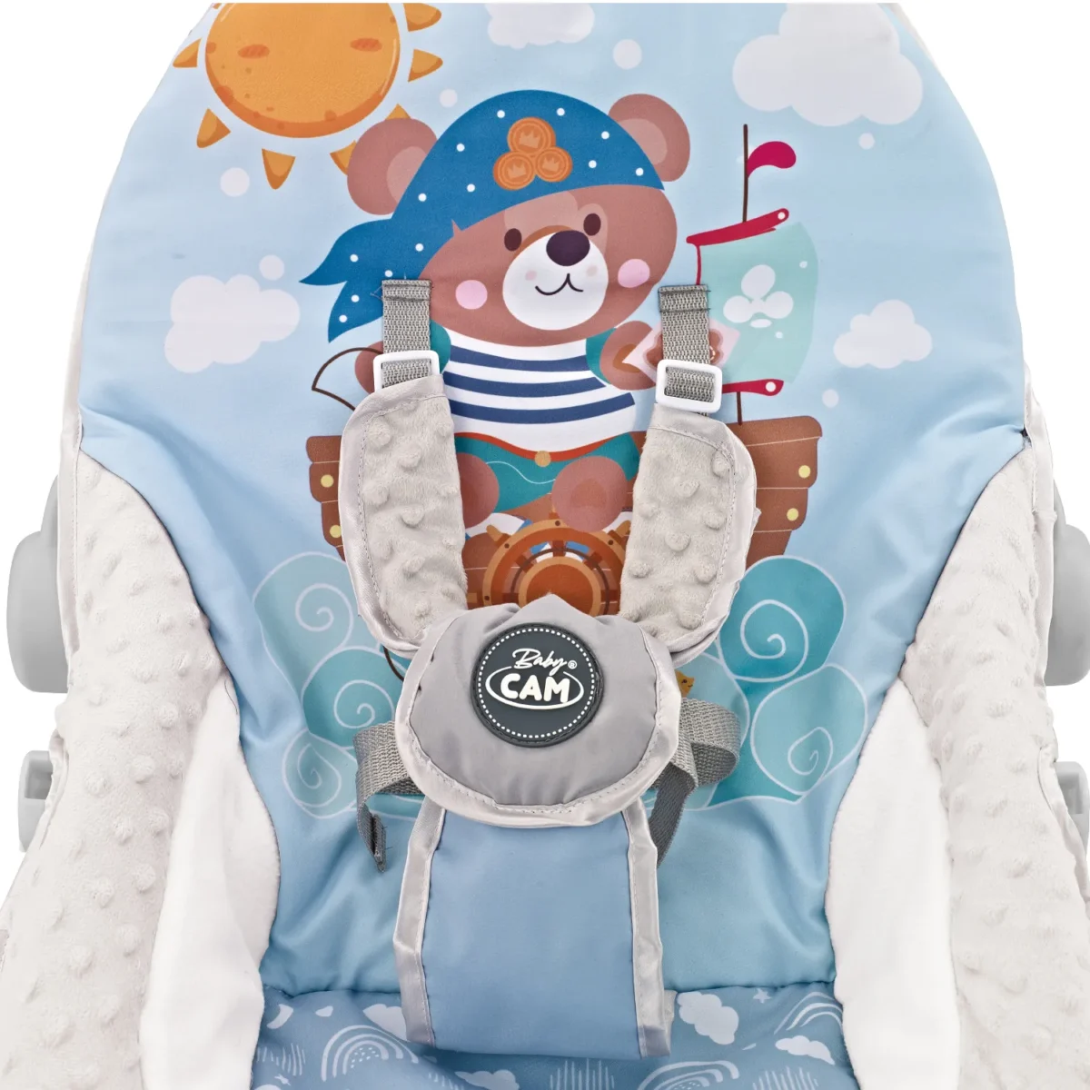 silla Bouncer Baby Cam con vibración, bandeja desmontable, música y diseño colorido