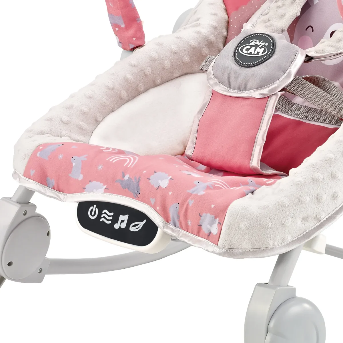 silla Bouncer Baby Cam con vibración, bandeja desmontable, música y diseño colorido