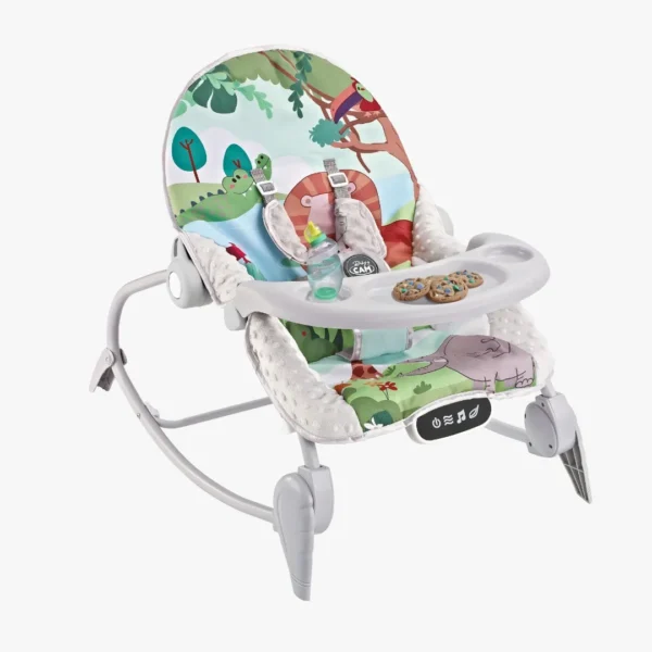 silla Bouncer Baby Cam con vibración, bandeja desmontable, música y diseño colorido