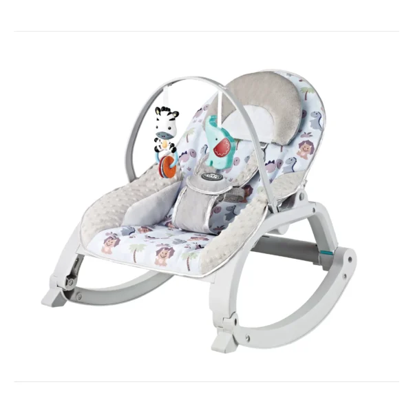 Baby bouncer Baby Cam celeste con juguetes colgantes y diseño de animales