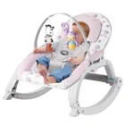 Baby bouncer Baby Cam rosado con juguetes colgantes y diseño de animales