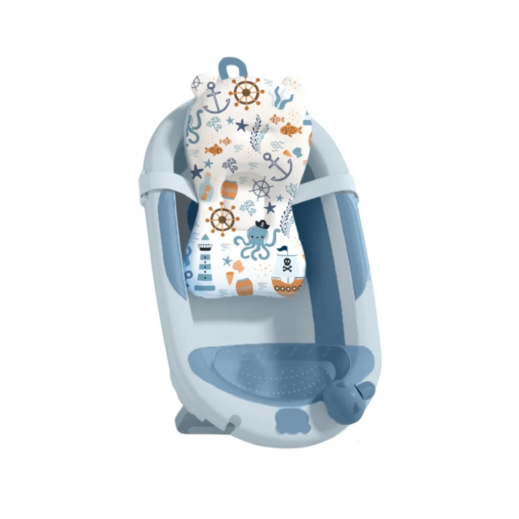 Bañera para bebé Baby Cam azul con soporte náutico acolchado