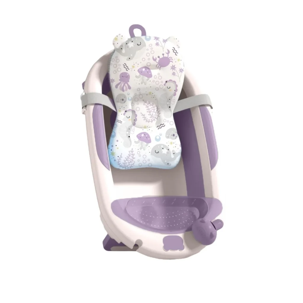 Bañera para bebé Baby Cam morado con soporte náutico acolchado
