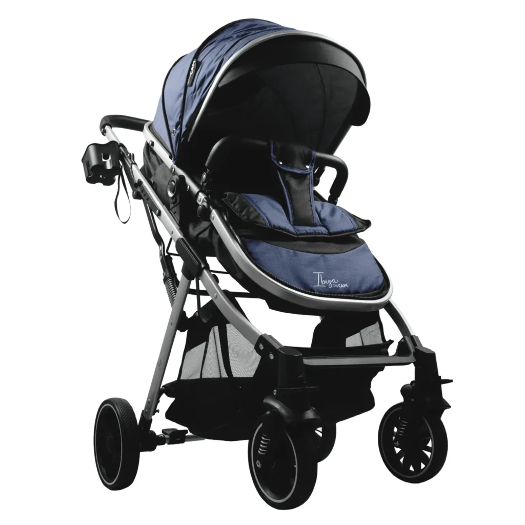 Coche de paseo para bebé Ibiza azul de Baby Cam con toldo y canastilla