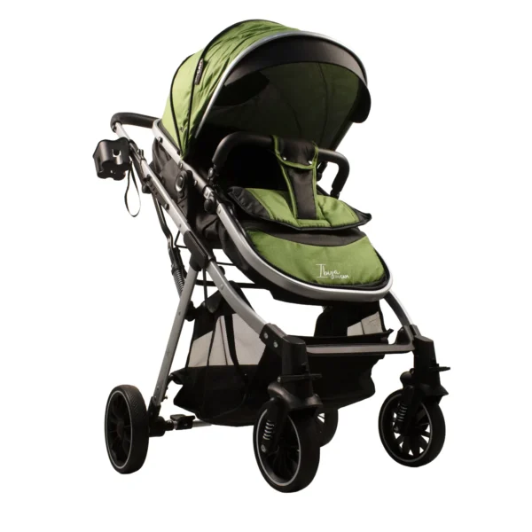 Coche de paseo para bebé Ibiza verde de Baby Cam con toldo y canastilla