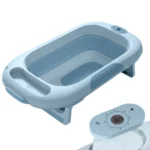 Bañera para bebé plegable azul con medidor digital de temperatura