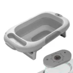 Bañera para bebé plegable gris con medidor digital de temperatura