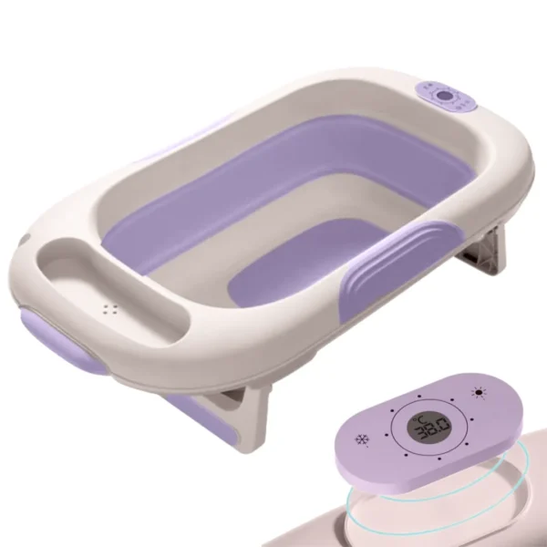 Bañera para bebé plegable morado con medidor digital de temperatura