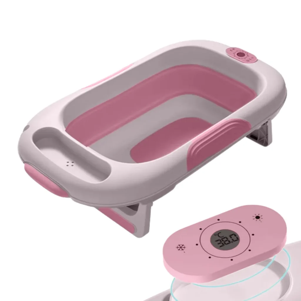 Bañera para bebé plegable rosa con medidor digital de temperatura