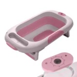 Bañera para bebé plegable rosa con medidor digital de temperatura