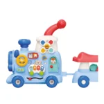 Tren montable Baby Cam azul con juegos interactivos y sonidos.