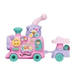 Tren montable Baby Cam rosado con juegos interactivos y sonidos.