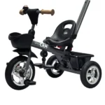 Triciclo para bebé Baby Cam color gris con manija de empuje, asiento ergonómico, canastilla y ruedas resistentes para paseos seguros