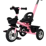 Triciclo para bebé Baby Cam color rosado con manija de empuje, asiento ergonómico, canastilla y ruedas resistentes para paseos seguros