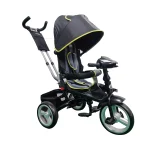 Triciclo para bebé modelo ford color gris con capota, asiento acolchado y manija de empuje, disponible en Cleekid