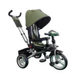 Triciclo para bebé modelo ford color verde con capota, asiento acolchado y manija de empuje, disponible en Cleekid