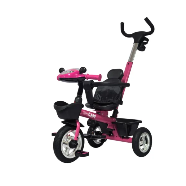 Triciclo para bebé color fucsia Baby Cam con manija de empuje, asiento acolchado y ruedas resistentes, ideal para paseos seguros