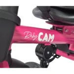 Triciclo para bebé color fucsia Baby Cam con manija de empuje, asiento acolchado y ruedas resistentes, ideal para paseos seguros