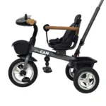 Triciclo para bebé color gris Baby Cam con manija de empuje, asiento acolchado y ruedas resistentes, ideal para paseos seguros