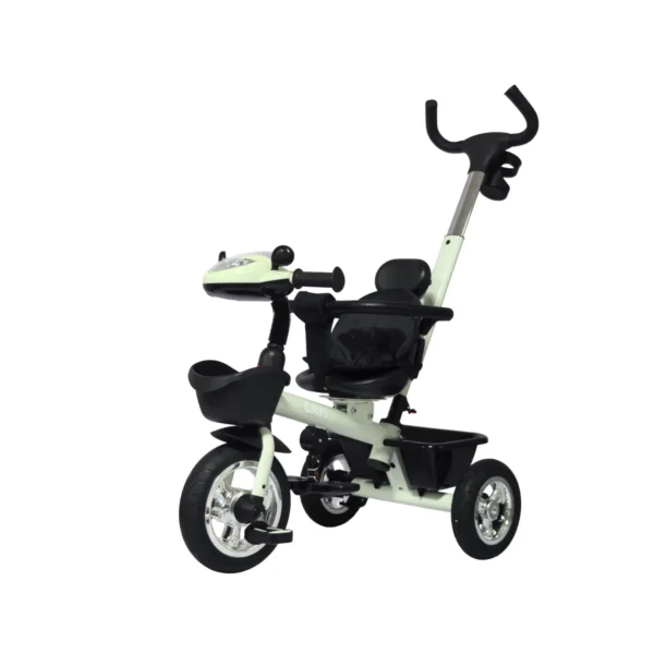 Triciclo para bebé color verde Baby Cam con manija de empuje, asiento acolchado y ruedas resistentes, ideal para paseos seguros