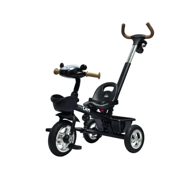 Triciclo saibot para bebé Baby Cam color gris, manija de empuje, asiento ergonómico y ruedas estables para paseos seguros.
