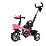 Triciclo saibot para bebé Baby Cam color rosado, manija de empuje, asiento ergonómico y ruedas estables para paseos seguros.
