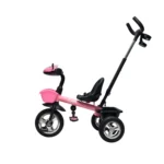 Triciclo saibot para bebé Baby Cam color rosado, manija de empuje, asiento ergonómico y ruedas estables para paseos seguros.