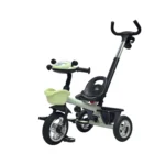 Triciclo saibot para bebé Baby Cam color gris, manija de empuje, asiento ergonómico y ruedas estables para paseos seguros.