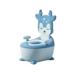 Bacín de entrenamiento infantil para bebé color azul con diseño baby cam, asiento cómodo y respaldo, ideal para el aprendizaje del baño.