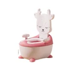 Bacín de entrenamiento infantil para bebé color rosado con diseño baby cam, asiento cómodo y respaldo, ideal para el aprendizaje del baño.