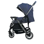 Coche para bebé Beverly Baby Cam color azul con capota amplia, asiento acolchado y ruedas grandes para paseos cómodos y seguros.