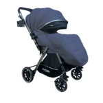 Coche para bebé Beverly Baby Cam color azul con capota amplia, asiento acolchado y ruedas grandes para paseos cómodos y seguros.