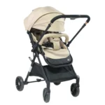 Coche para bebé Génova color beige con capota amplia, asiento acolchado y ruedas estables, ideal para paseos cómodos y seguros