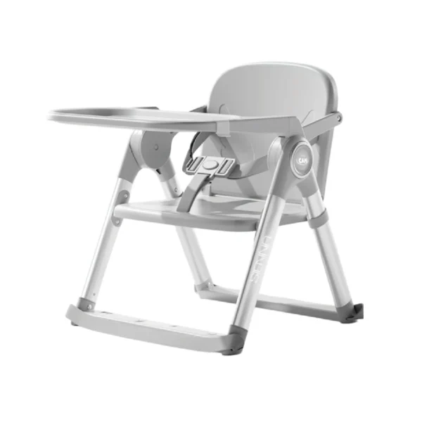 “Silla de comer Sienna Baby Cam color gris con bandeja desmontable, arnés de seguridad y estructura estable para bebé.”