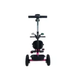 Triciclo para bebé Baby Cam tipo chopper color fucsia con manija de empuje, asiento acolchado, canastilla y ruedas grandes para paseos seguros.
