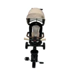 Triciclo Flex Baby Cam beige con capota, manija de empuje, asiento acolchado y canastilla, ideal para paseos seguros del bebé.