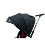 Triciclo Flex Baby Cam rojo negro con capota, manija de empuje, asiento acolchado y canastilla, ideal para paseos seguros del bebé.