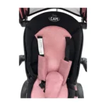 Triciclo Flex Baby Cam rosado con capota, manija de empuje, asiento acolchado y canastilla, ideal para paseos seguros del bebé.