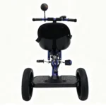 Triciclo para bebé Baby Cam color azul con asiento acolchado, canastilla frontal y ruedas grandes para paseos seguros