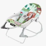 Mecedora para bebé verde con arco de juegos y música, asiento acolchado y función vibración para descanso y estimulación temprana