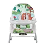 Mecedora para bebé verde con arco de juegos y música, asiento acolchado y función vibración para descanso y estimulación temprana