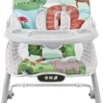 Mecedora para bebé verde con arco de juegos y música, asiento acolchado y función vibración para descanso y estimulación temprana