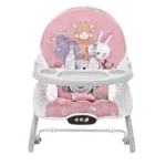 Mecedora para bebé rosa con arco de juegos y música, asiento acolchado y función vibración para descanso y estimulación temprana