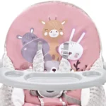 Mecedora para bebé rosa con arco de juegos y música, asiento acolchado y función vibración para descanso y estimulación temprana