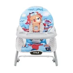 Mecedora para bebé azul con arco de juegos y música, asiento acolchado y función vibración para descanso y estimulación temprana